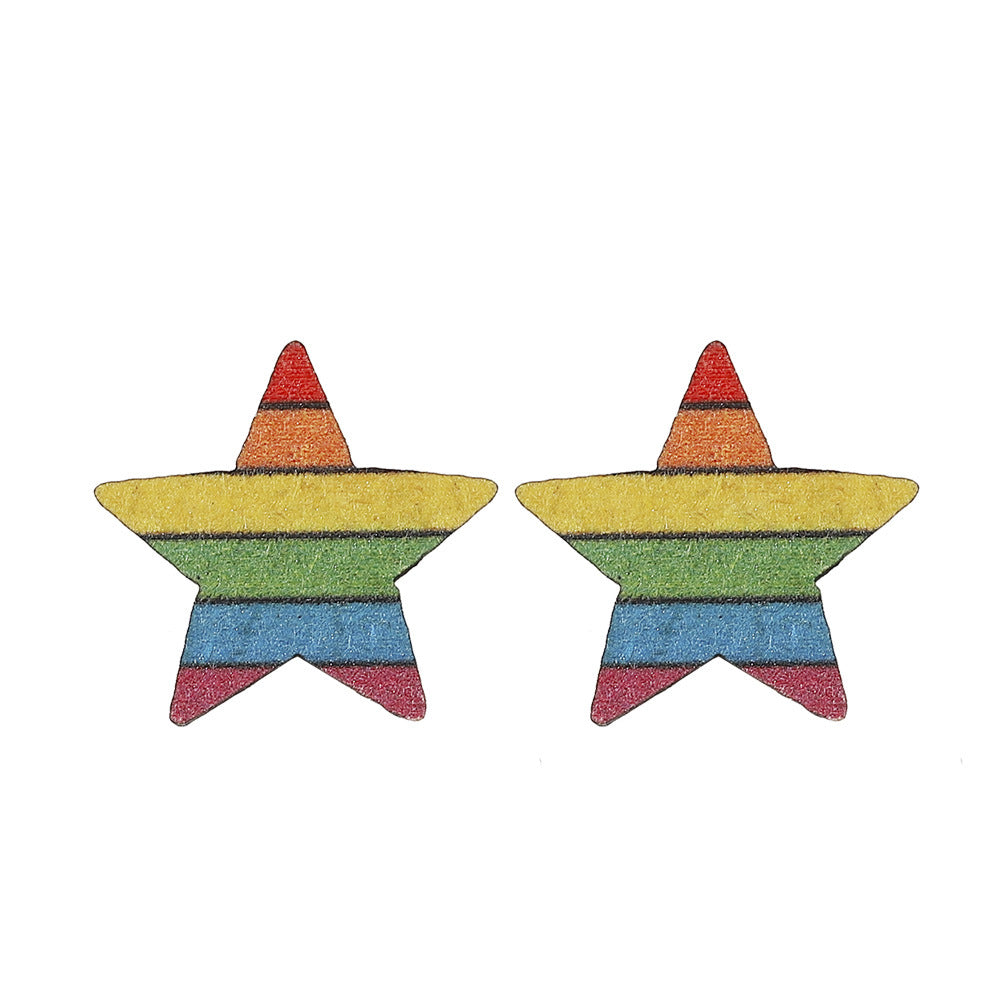 Mes de orgullo al por mayor Rainbow Gay Star Heart Flag Pendientes de madera